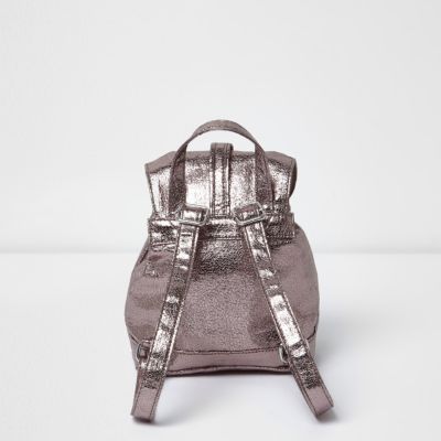 Girls silver metallic buckle backpack